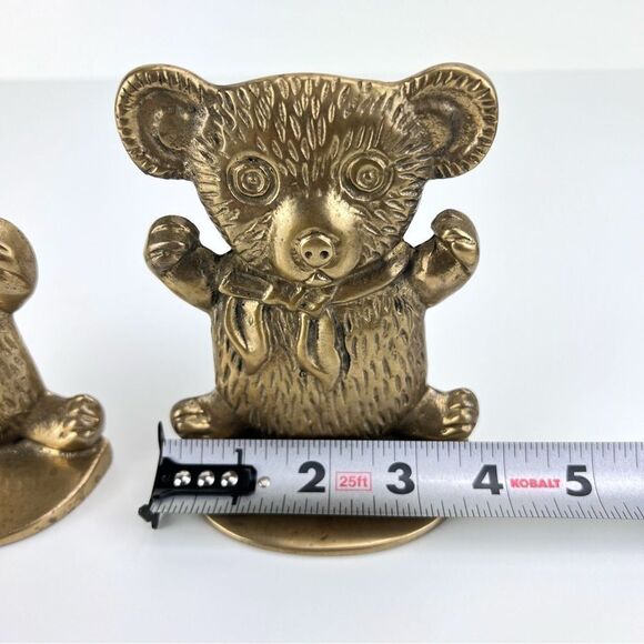 Bookends Set of Two Teddy Bears Solid Brass 1980's - Picture 9 of 9